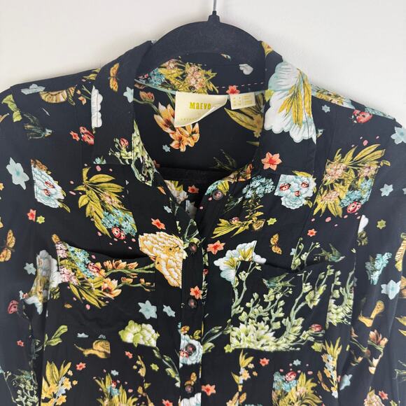 MAEVE By Anthropologie Womens Floral Print Button-Down Black/Yellow Blouse 4 - Picture 3 of 10